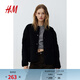H&M女裝短外套春季圓領(lǐng)保暖寬松小香風(fēng)泰迪絨夾克 1228915 黑色 M 165/96