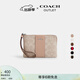 蔻馳（COACH）奧萊女士女包經(jīng)典標志老花條紋圖案角拉鏈腕包卡包手拿包 SV/沙黃色/灰褐色