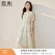 香影小清新碎花雪紡連衣裙女2026夏裝新款氣質(zhì)泡泡袖綠色印花裙子 淺綠 L 165/88A/110-125斤