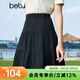 百圖betu女裝秋季新款半身裙高腰減齡少女感顯瘦百褶裙女2307T51 黑色 L