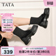 他她（TATA）厚底英倫樂(lè )福鞋女鞋瘦瘦彈力襪靴短靴冬新款CCJ02DZ4 黑色 37