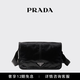 PRADA/普拉達【禮物】男士金屬徽標飾牛皮革單肩包郵差包 黑色