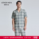 愛(ài)慕先生家居服男士24SS縱享絲滑家居格紋含莫代爾短袖睡衣五分睡褲NS41K8 灰綠格-家居上衣 XL (175)