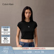 Calvin KleinJeans夏季女士活力少女感休閑ck刺繡時(shí)尚辣妹正肩羅紋短袖T恤 UB1-太空黑 S