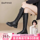 達芙妮官方長(cháng)筒靴女靴秋冬2026新款騎士靴女彈力高筒靴顯瘦百搭長(cháng)靴女 黑色【升級推薦】 37