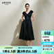 艾諾絲雅詩(shī)【商場(chǎng)同款】夏季新品抽褶收腰氣質(zhì)連衣裙高腰小黑裙40519019 黑色 L