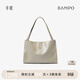 半坡飾族（bampo）女包包新款福瑞方方包頭層牛皮大容量輕奢單肩斜挎包38禮物 淺灰白-大包 可裝14寸電腦