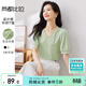尚都比拉夏季短袖t恤女浪漫花邊泡泡袖V領(lǐng)顯瘦女裝上衣 綠色 XL