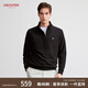 HECHTER【華夫格】赫仕特男士立領(lǐng)衛衣半拉鏈上衣春秋短款男裝 黑色【熱賣(mài)色】 XL
