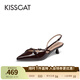 接吻貓KISSCAT[周潔瓊同款可愛(ài)戀人]氣質(zhì)尖頭后空涼鞋包頭高跟鞋單鞋女 深啡色 39