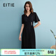 愛(ài)特愛(ài)（EITIE）溫柔優(yōu)雅流蘇腰飾壓褶V領(lǐng)通勤連衣裙夏季新款小黑裙B2407340 固黑色22 2XL 175