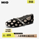 MIO米奧單鞋女秋季新款平底一腳蹬一字帶復古圓頭波點(diǎn)瑪麗珍 黑/灰色 37 (235mm)