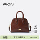 菲安妮（FION）新款包包女包貝殼包百搭時(shí)尚優(yōu)雅真皮單肩斜挎手提包 紅棕色