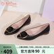 金利來(lái)（Goldlion）女鞋淺口一腳蹬尖頭平底鞋通勤工作單鞋女-66111005301P-黑色-37
