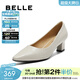 百麗（Belle）質(zhì)感抓皺高跟單鞋女氣質(zhì)尖頭通勤淺口單鞋B2784CQ5預售 米白 36 (230mm)