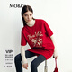 MO&Co.短袖T恤2026春新品棉質(zhì)雙層植絨印花新年燕子紅色MBF1TEET16 深紅色 XS /155