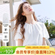 百圖（betu）女裝夏季新款T恤法式領(lǐng)口捏褶鏤空設計棉感短袖女2503T18