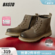 百思圖冬季真皮厚底增高加絨戶(hù)外工裝馬丁靴粗跟男短靴M6881DD4 卡其色 42