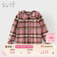 戴維貝拉兒童棉襯衫女童格子襯衣中大童上衣洋氣秋裝
