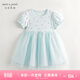 MARC&JANIE馬克珍妮女童碎花羅紋泡泡袖網(wǎng)紗連衣裙公主裙兒童裙子夏裝240722