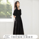對白復古法式飄帶設計連衣裙女2026新款夏季浪漫優(yōu)雅純色寬松長(cháng)裙 黑色 S