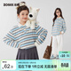 左西女童長(cháng)袖T恤2026新款條紋polo衫兒童春秋女孩打底衫 彩條 160