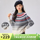 金菊圣誕費爾島提花100%綿羊毛厚款2026新款條紋復古保暖毛衣女羊毛衫 灰色 均碼 F(165/88A)