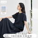 對白亞麻混紡鏤空蕾絲花邊襯衫套裝裙女2026夏季新款半身裙兩件套 藏青色 S
