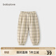 babylove嬰兒褲子夏季薄款純棉紗布寶寶褲子小童防蚊褲束腳褲燈籠褲休閑褲 格紋 90 cm