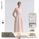 朗姿【精英衣櫥】夏季新款一字領(lǐng)無(wú)袖連衣裙女高端修身收腰裙子 淡粉色 S