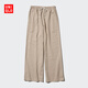 優(yōu)衣庫常規款女裝麻混紡松緊長(cháng)褲/休閑褲473791 32 深米色 M /160/66A