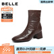 百麗（Belle）復古抓皺羊皮時(shí)裝靴女冬季新款商場(chǎng)同款方頭通勤短靴F2Q1DDZ5 咖啡色-單里 37