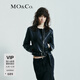 MO&Co.夾克搖滾素皮機車(chē)風(fēng)高腰腰帶側襟設計感輕朋克風(fēng)短外套摩安珂 黑色 XS 155