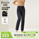 百斯盾棉氨牛仔褲女2025秋冬新款顯高顯瘦經(jīng)典復古撞色小皮標九分小垮褲 深黑色-NE3V0823601 31 2.4尺/170/78B)