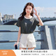 香影短袖t恤女2026春夏新款休閑寬松圓領(lǐng)疊穿抽繩收腰假兩件上衣 灰色 L