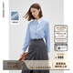 朗姿【精英衣櫥】通勤純棉藍色條紋內搭襯衫上衣秋季新款 淺霧霾藍色2 XL