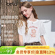 百圖（betu）女裝2026年春夏新款蕾絲鏤空貓咪印花短袖T恤清新甜美上衣2603D11