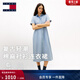 TOMMY JEANS【棉麻混紡】26春夏女裝復古文藝收腰顯瘦A字襯衫長(cháng)裙連衣裙 淺牛仔藍1AB S （推薦：95-110斤）