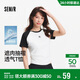 森馬（Semir）涼感T|短袖T恤女夏季撞色插肩袖褶皺刺繡小心機上衣101325100052