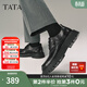 他她（TATA）商務(wù)休閑皮鞋男士增高結婚新郎鞋德比鞋春新TFX01AM6 黑色 38