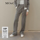 MO&Co.休閑褲運動(dòng)風(fēng)舒暖絲絨光澤感抽繩高腰撞色邊及地直筒boxyfit 中花灰色 S 160
