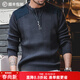 馬登工裝 美式復古豎條紋拼接毛衣圓領(lǐng)修身硬漢風(fēng)戰術(shù)針織衫男春季 藏藍色 L