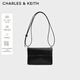 CHARLES&KEITH老花牛皮單肩斜挎信封包小方包包女包生日禮物SL2-20271321 Black黑色 S