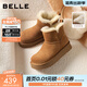 百麗（Belle）顯瘦V口雪地靴女冬季新款商場(chǎng)款厚底增高保暖短靴E8T1DDD5 棕色 38