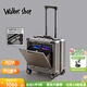 Walker Shop輕奢品牌登機箱鋁框拉桿箱小型輕便商務(wù)旅行箱前置開(kāi)口行李箱子 槍灰色【前開(kāi)蓋+杯架+USB充電】 18英寸 【橫款/可登機】