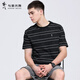 與狼共舞【條紋】圓領(lǐng)短袖T恤男裝2026夏季新款刺繡暗紋青年休閑上衣6004 黑色001 XL (180)