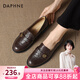 DAPHNE達芙妮軟羊皮樂(lè )福鞋女款2026秋山茶花復古小皮鞋粗跟軟底雕花單鞋 棕色 38