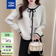 唐獅（TonLion）2025秋季女圓領(lǐng)撞色設計開(kāi)衫簡(jiǎn)約氣質(zhì)溫柔百搭淑女甜美毛衣