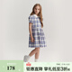E·LAND KIDS衣戀夏季新品女童甜美復古泡泡袖格紋連衣裙 Blue藍色/50 140