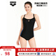 阿瑞娜（arena）連體無(wú)袖三角款泳衣女士防曬遮肚修身顯瘦抗氯速干游泳裝備 黑色【肩帶設計,穩固支撐】 XL (38) 身高170/體重64-69kg